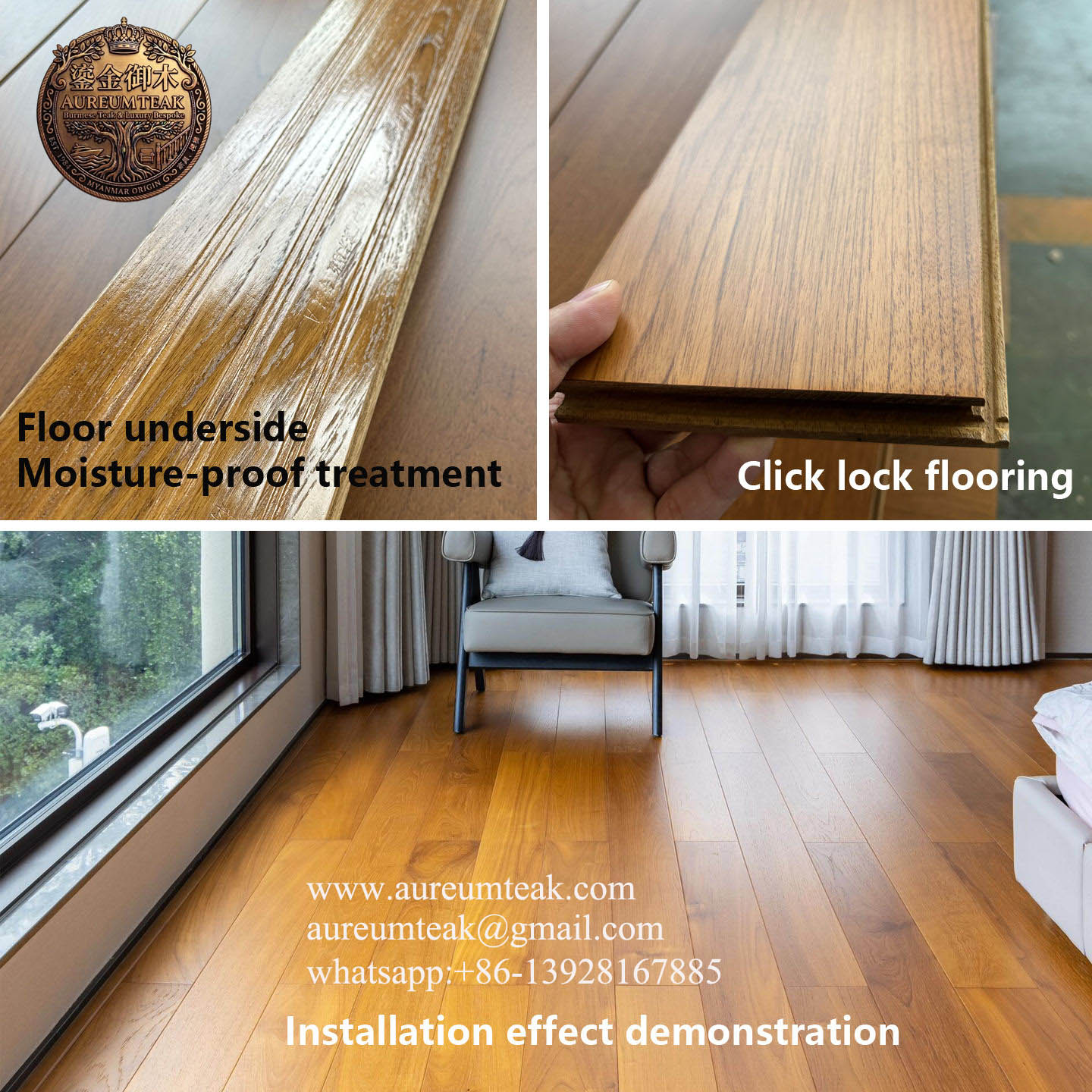 Wholesale Premium 18MM Authentic Burmese Teak Solid Wood Flooring Natural Grain Hardwood Planks
