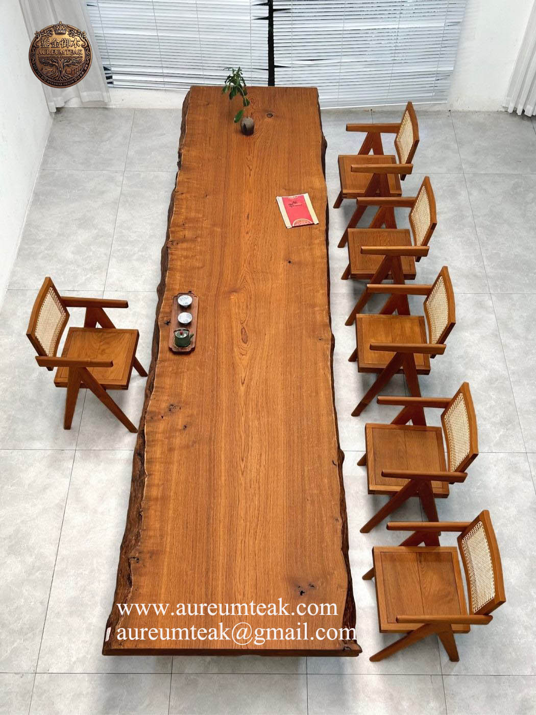 Wholesale Premium Natural Burmese Teak Live Edge Slab | Custom Solid Wood Table Tops, Dining Slabs & Luxury Interior Timber by Aureum Teak