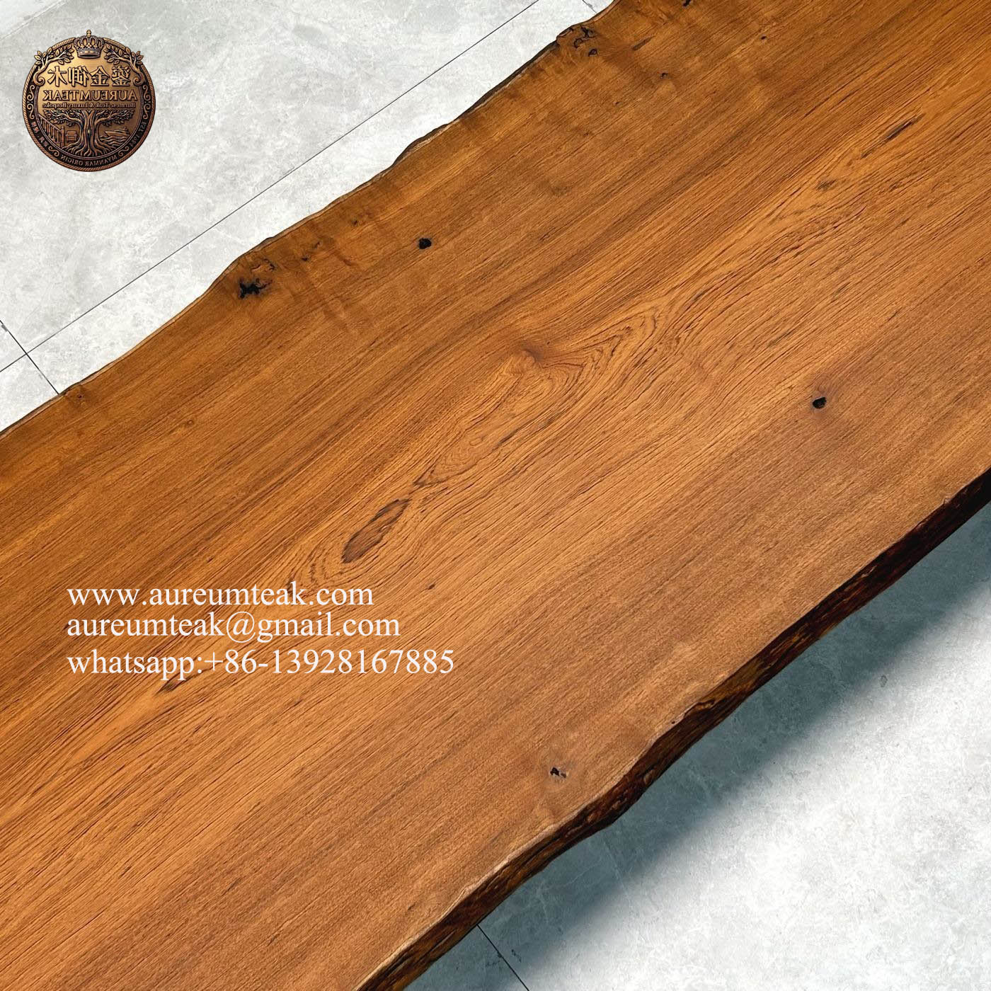 Wholesale Premium Natural Burmese Teak Live Edge Slab | Custom Solid Wood Table Tops, Dining Slabs & Luxury Interior Timber by Aureum Teak